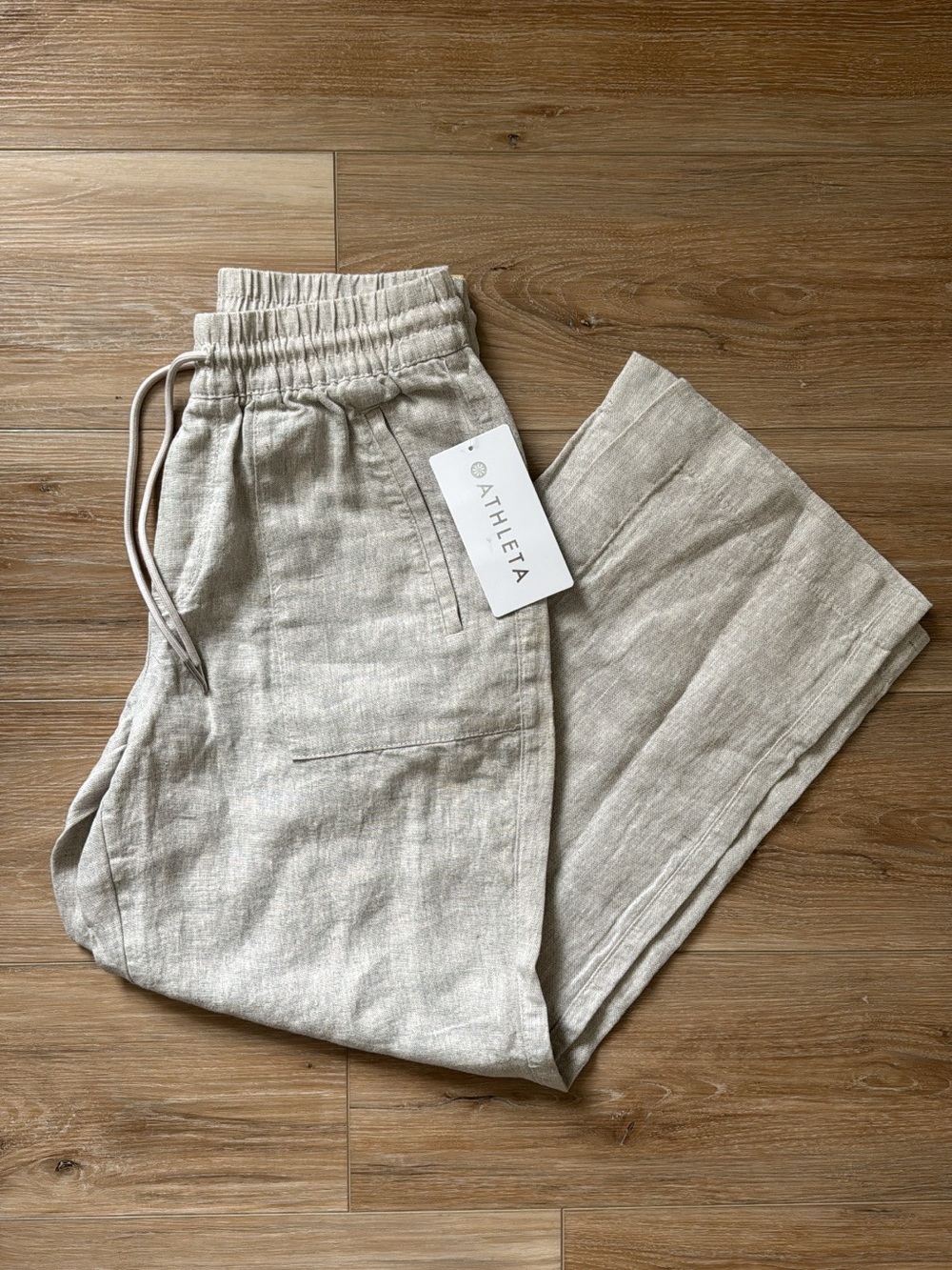 Athleta Retreat 100% Linen Wide Leg Pant Lightweight Natural Beige Cream Color